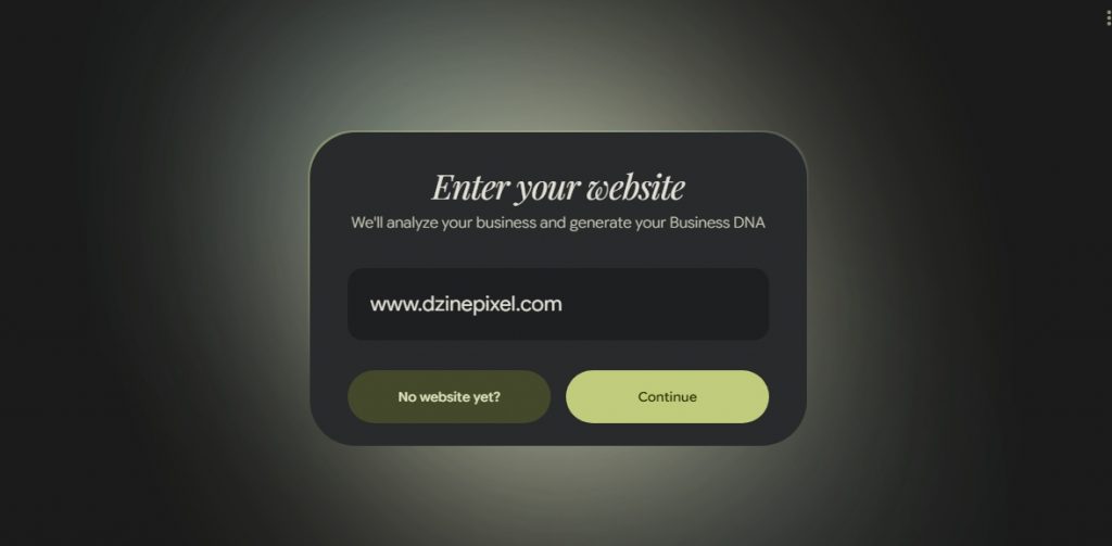 Pomelli by Google Labs URL input screen — entering website URL to begin Business DNA scan