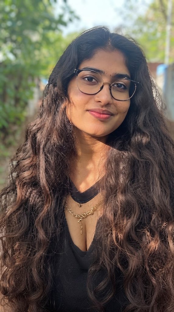 AI-upscaled portrait of a young South Asian woman with long wavy hair and glasses outdoors, generated with Nano Banana 2 Lite for Dzinepixel’s AI image-upscaling comparison with Grok Imagine, ChatGPT 1.5, and FLUX 2 Pro